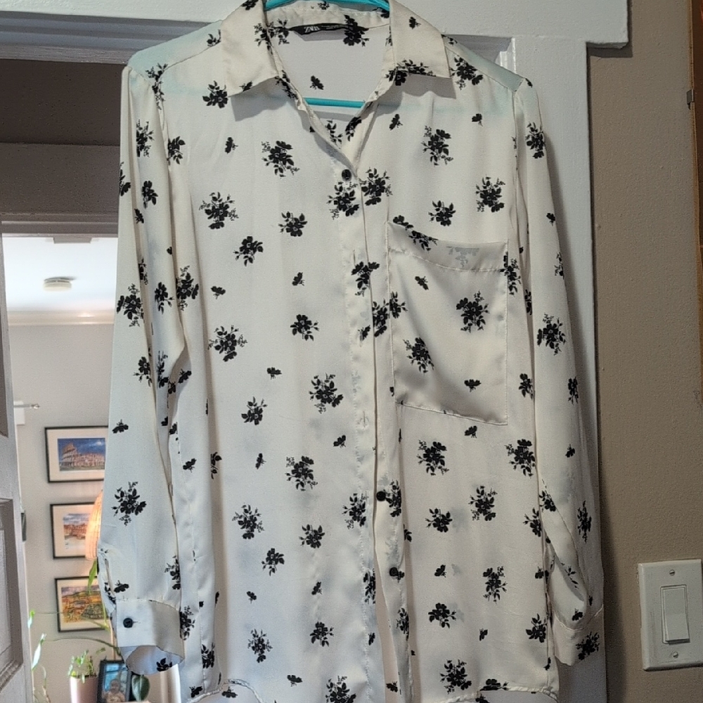 Zara Black and White Floral Men's Shirt